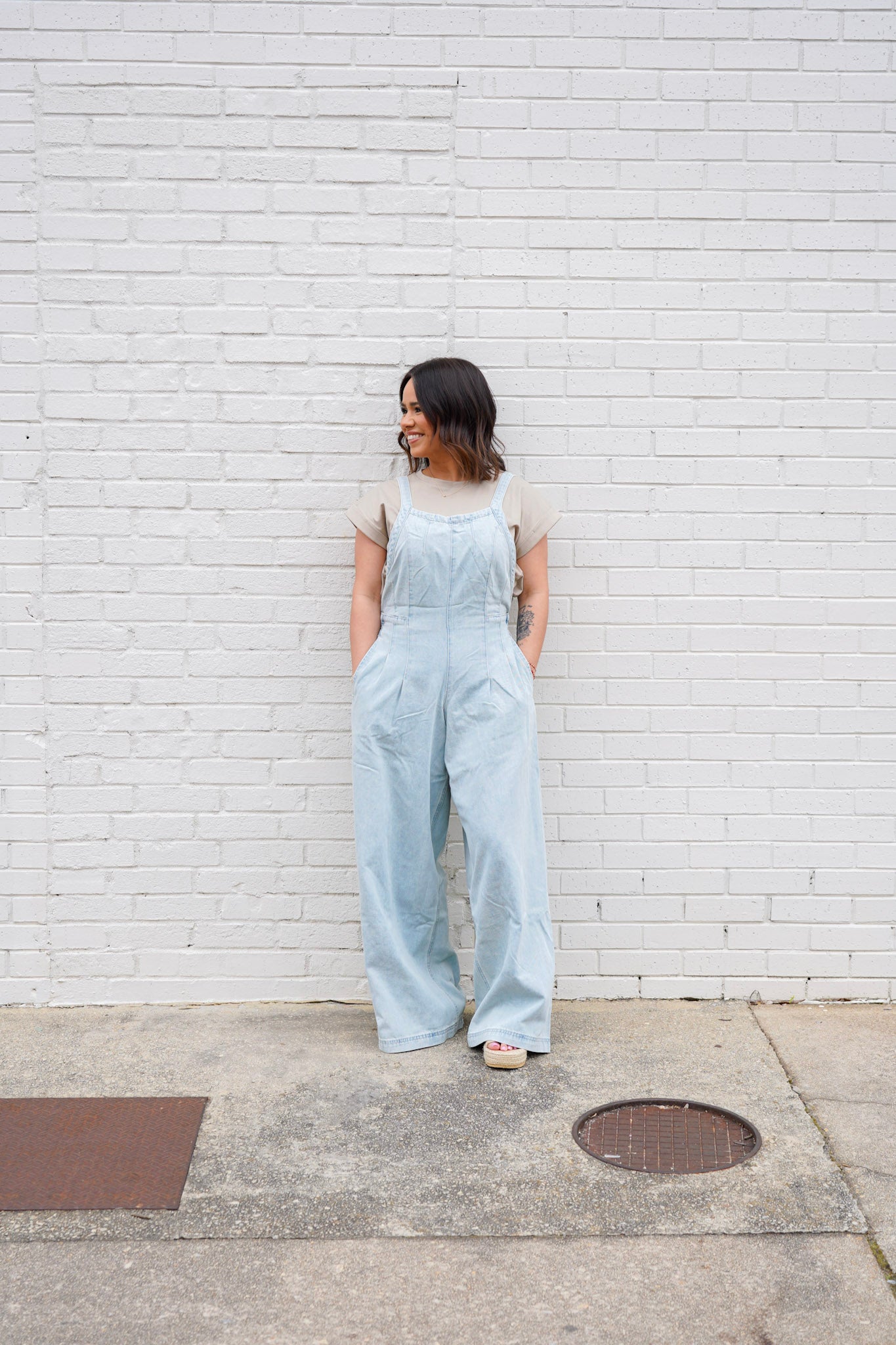 Wide-Leg Washed out Denim Jumpsuit