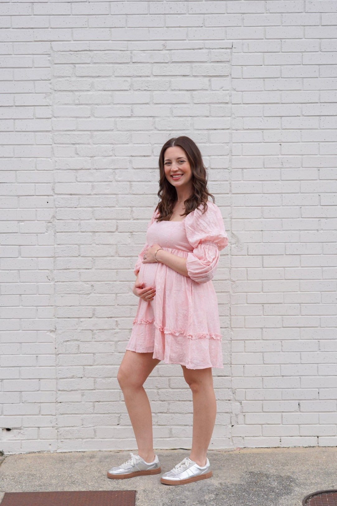 Flower-Textured Tiered Pillowy Sleeve Dress