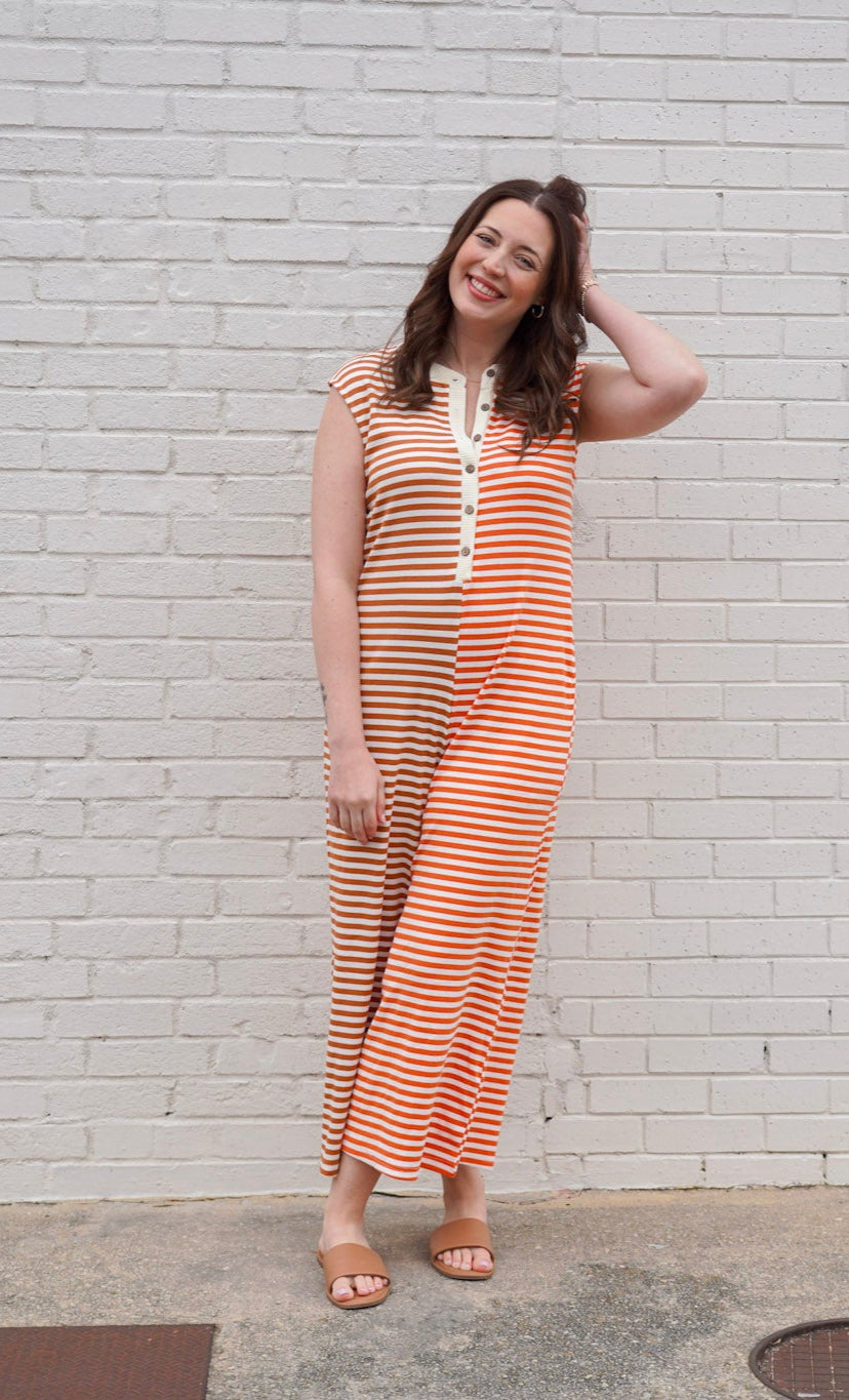 Color Block Striped Sleeveless Jumpsuit