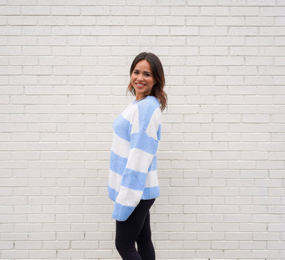 Blue & White Stripped Oversized Casual Sweater