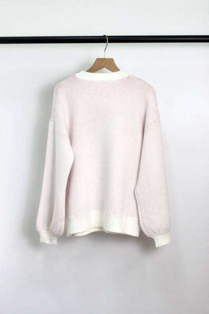 White Bow Pattern Acrylic Sweater – Soft & Chic