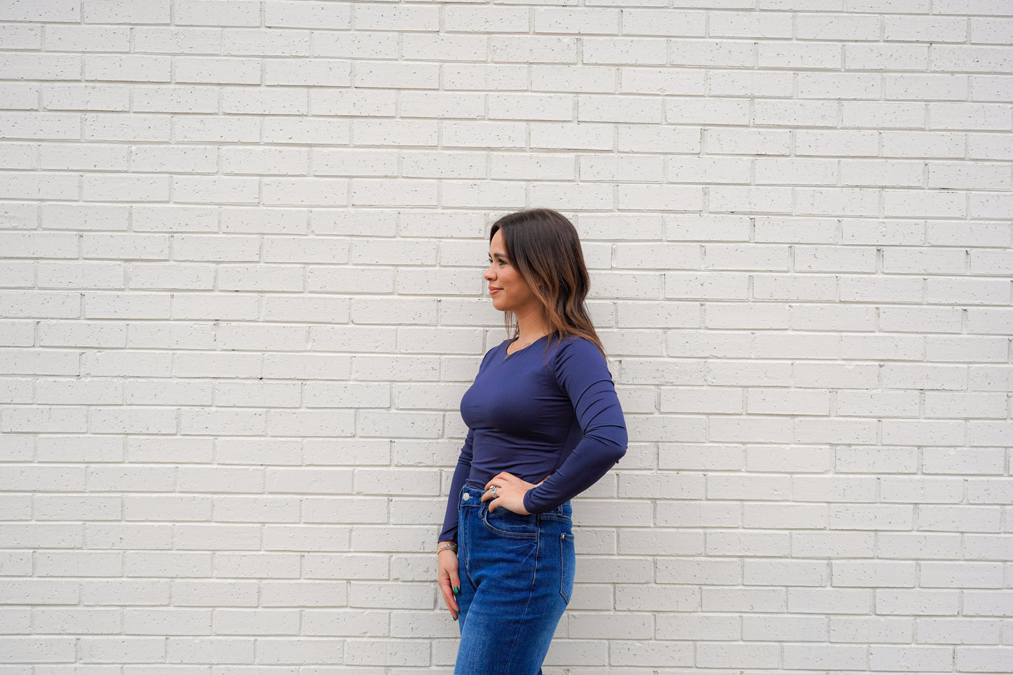 Fitted Round Neck Long Sleeve Fitted Top