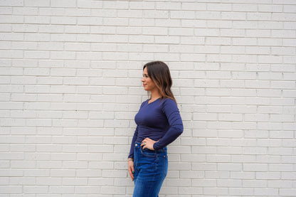 Fitted Round Neck Long Sleeve Fitted Top