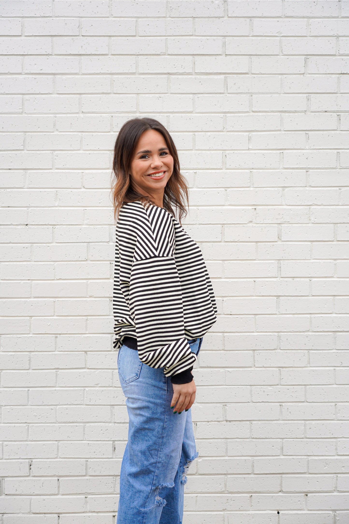 Black Timeless Striped Crew Neck Top – Casual & Versatile Everyday Wear
