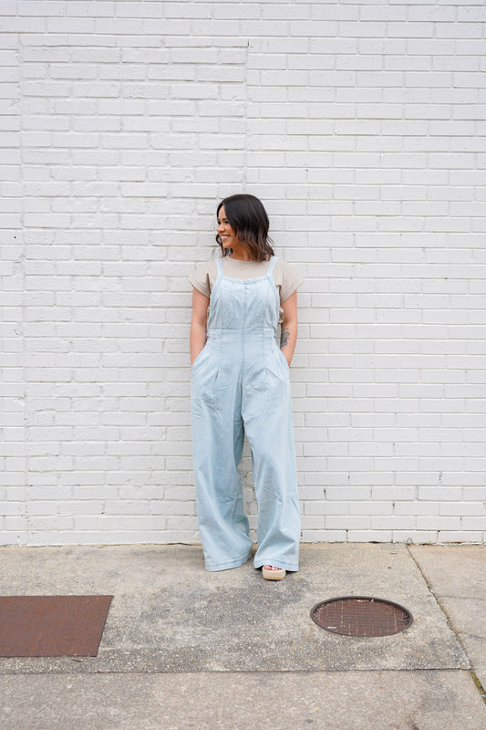 Wide-Leg Washed out Denim Jumpsuit