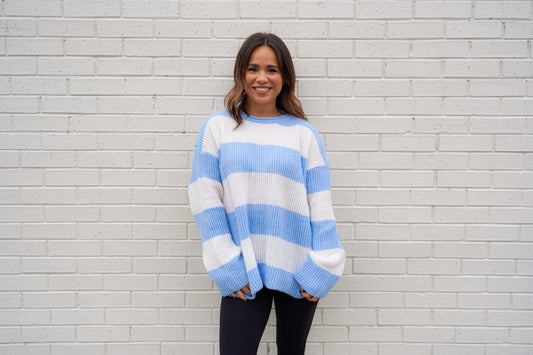 Blue & White Stripped Oversized Casual Sweater