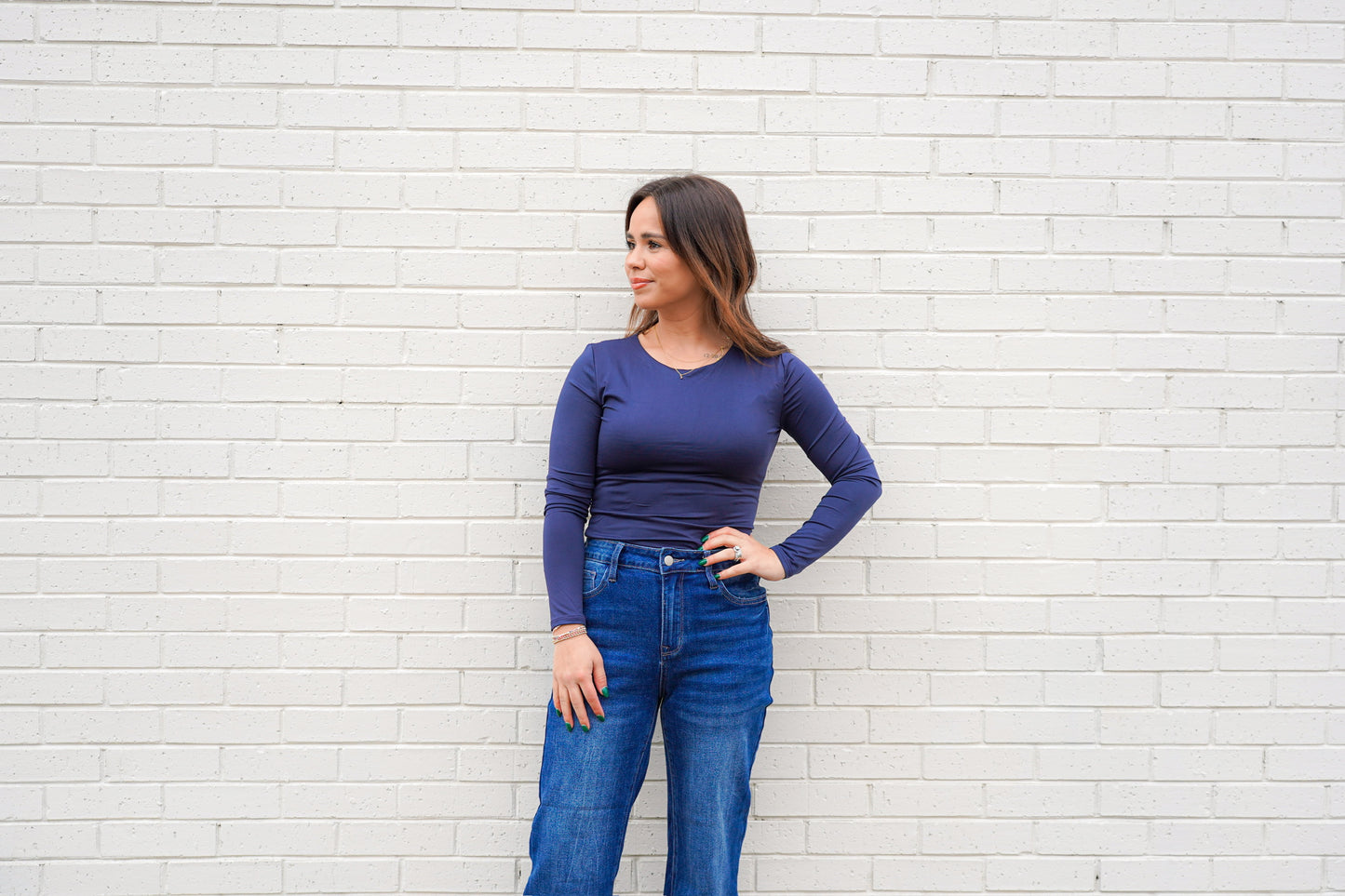 Fitted Round Neck Long Sleeve Fitted Top