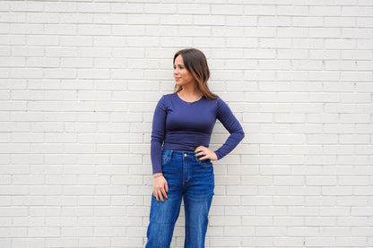 Fitted Round Neck Long Sleeve Fitted Top