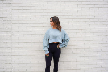 Aqua Waffle Knit Oversized Crop Top