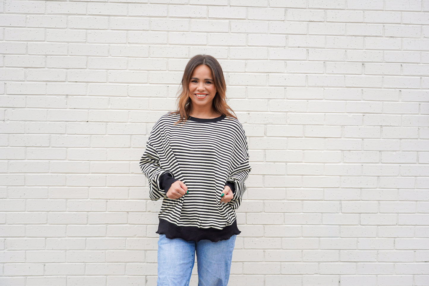 Black Timeless Striped Crew Neck Top – Casual & Versatile Everyday Wear