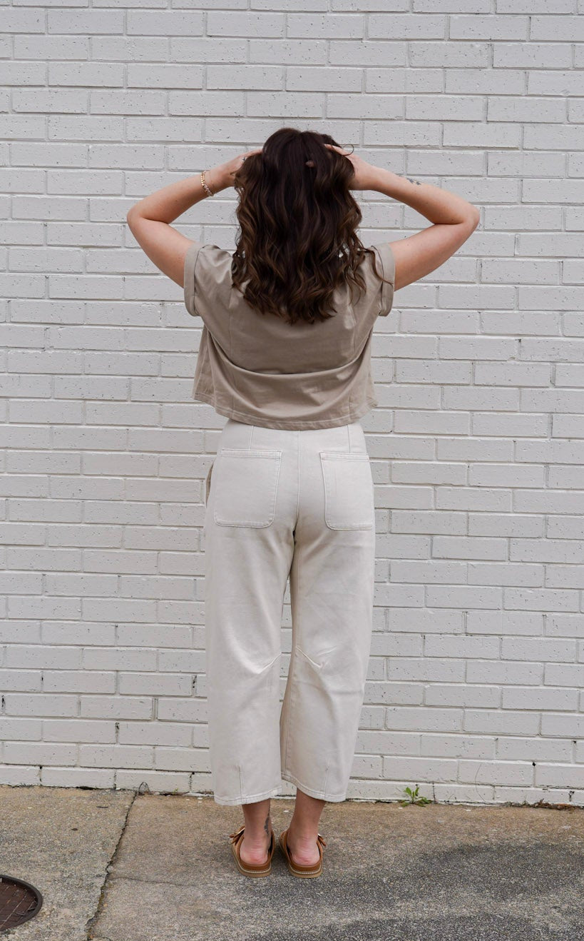 Effortless Comfort High Waisted Washed Barrel Pants