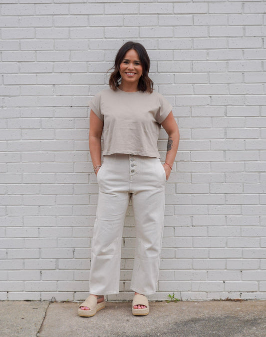 Round Neck Cuffed Sleeve Top