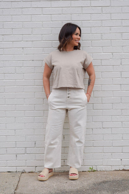 Round Neck Cuffed Sleeve Top
