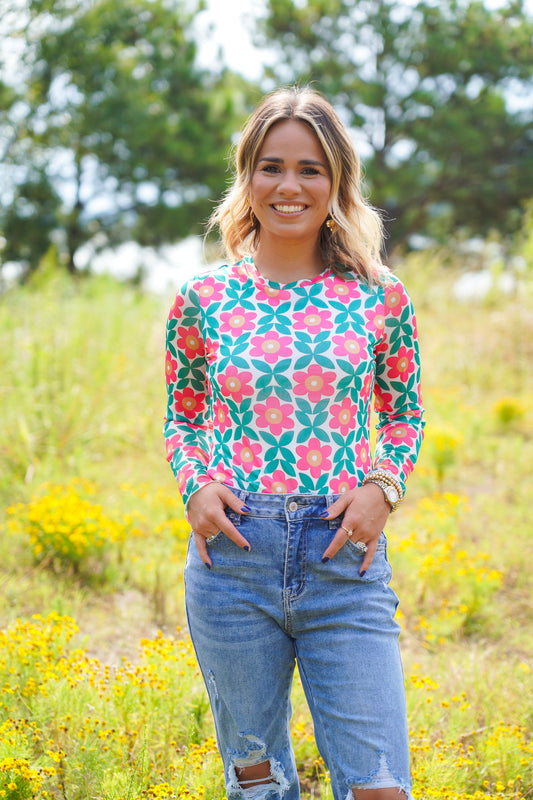 Retro Floral Long Sleeve Top