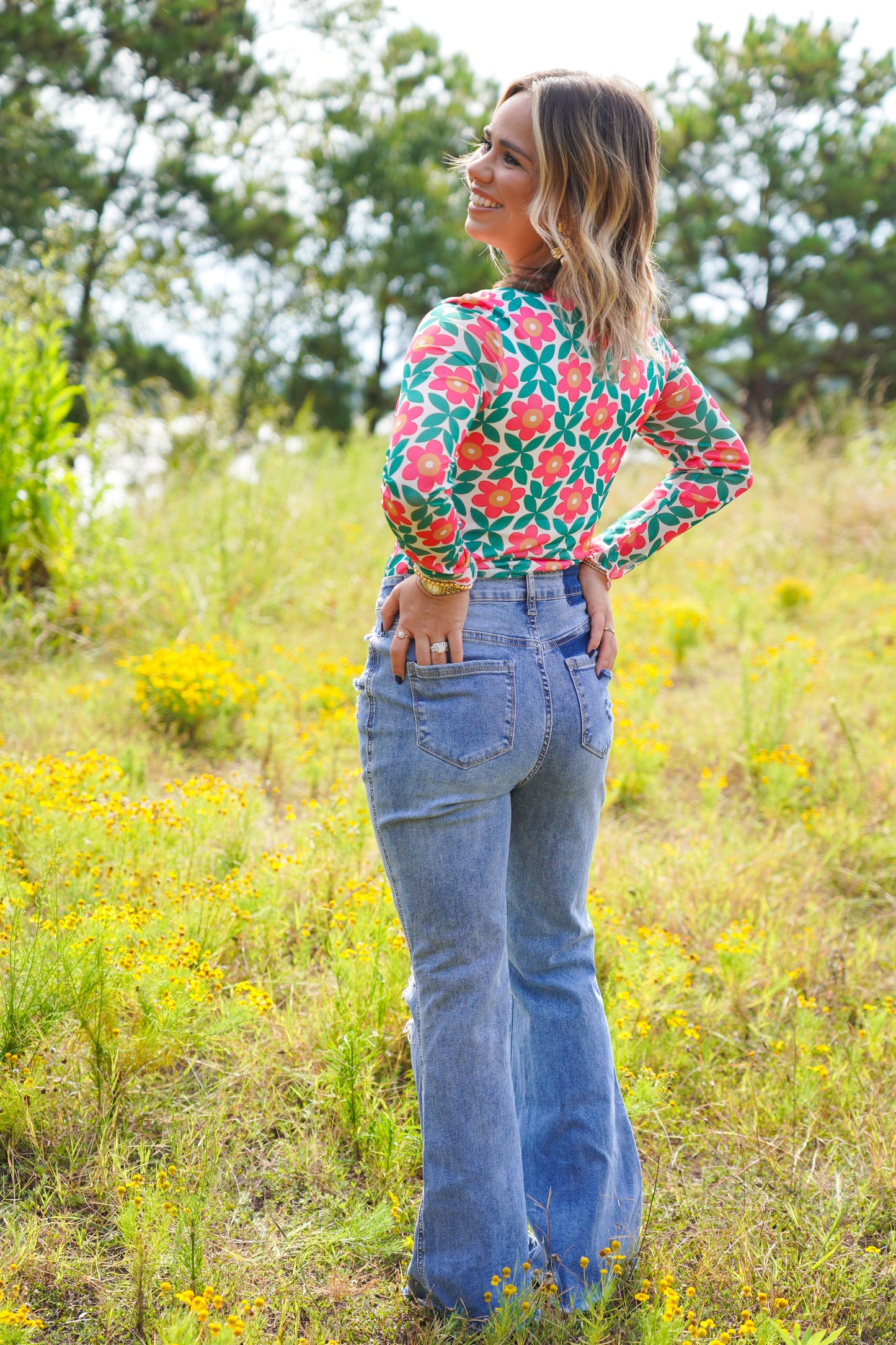 Retro Floral Long Sleeve Top