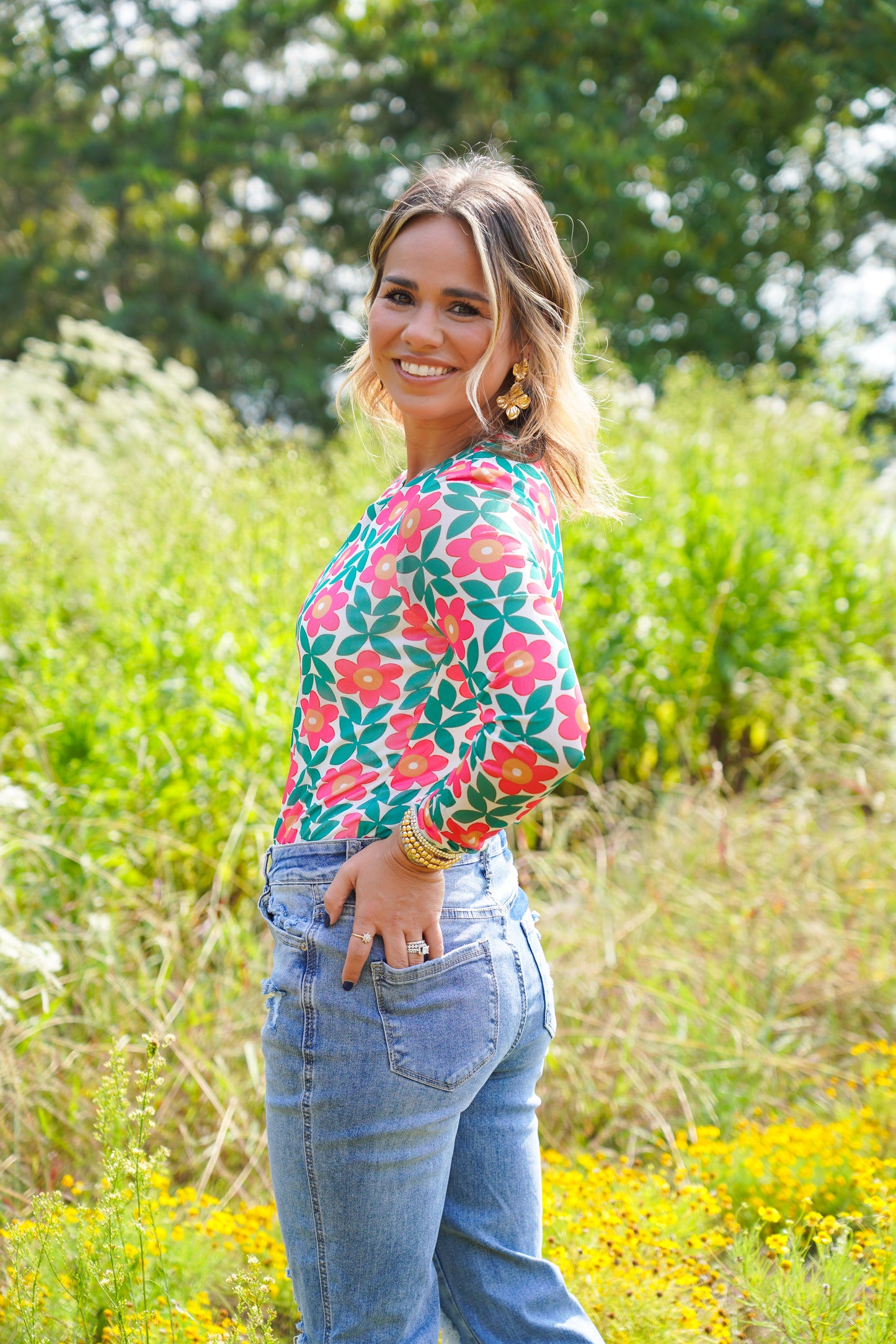 Retro Floral Long Sleeve Top