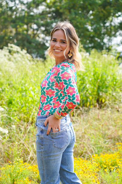 Retro Floral Long Sleeve Top