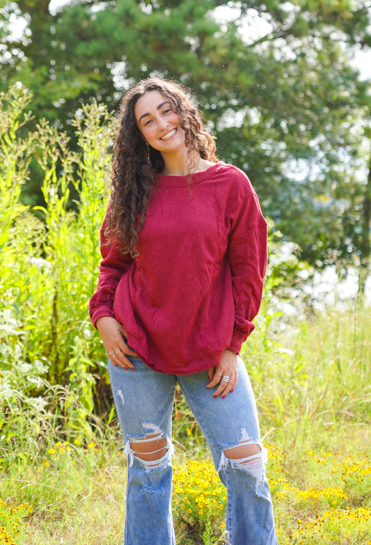 Reversible Burgundy Seam Twist Sweatshirt