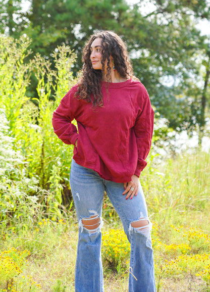 Reversible Burgundy Seam Twist Sweatshirt