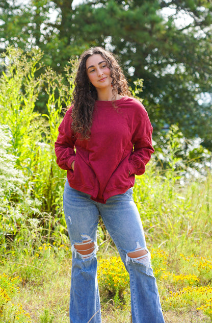 Reversible Burgundy Seam Twist Sweatshirt