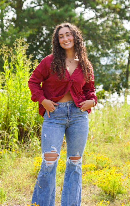Reversible Burgundy Seam Twist Sweatshirt