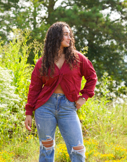 Reversible Burgundy Seam Twist Sweatshirt