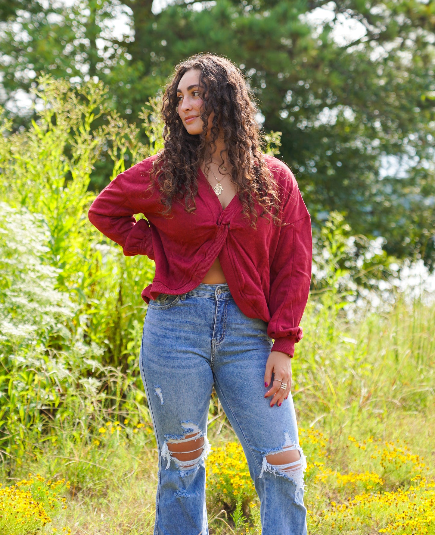 Reversible Burgundy Seam Twist Sweatshirt