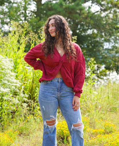 Reversible Burgundy Seam Twist Sweatshirt