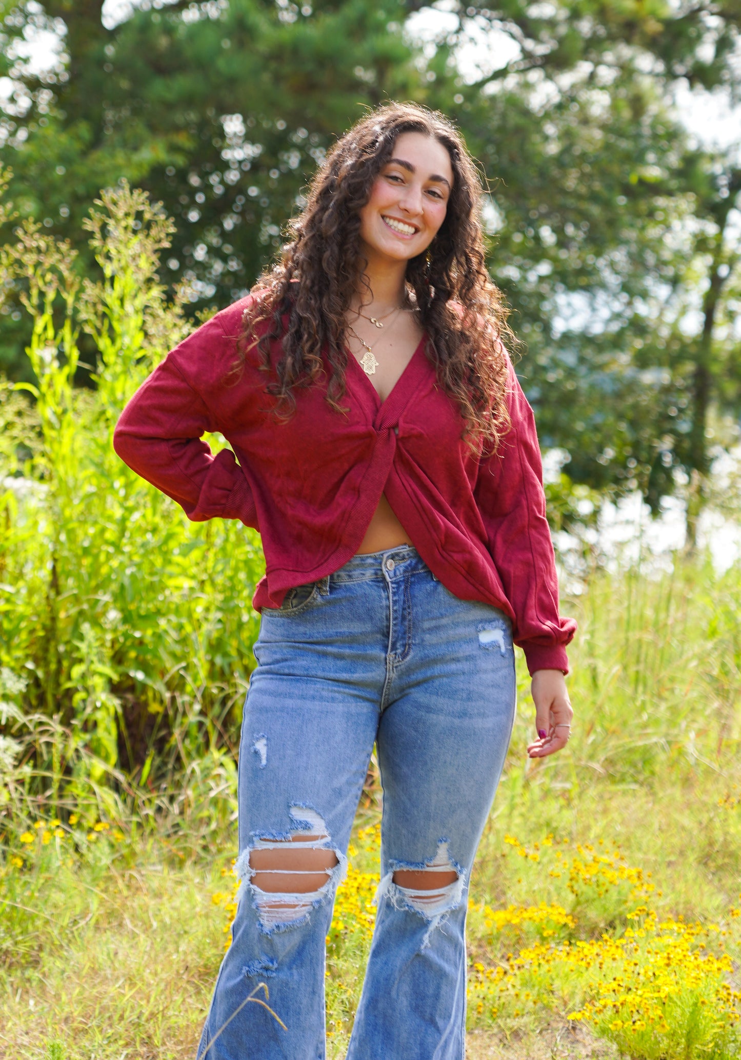 Reversible Burgundy Seam Twist Sweatshirt