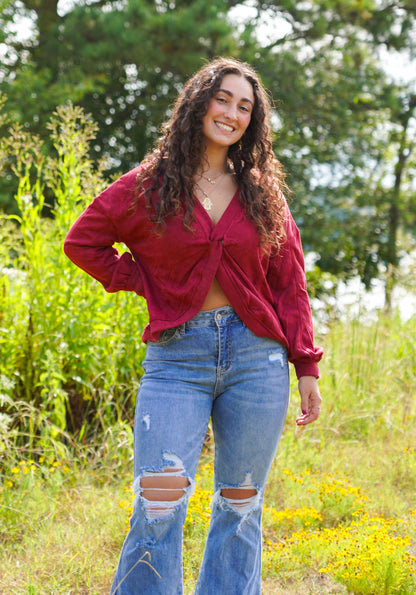 Reversible Burgundy Seam Twist Sweatshirt
