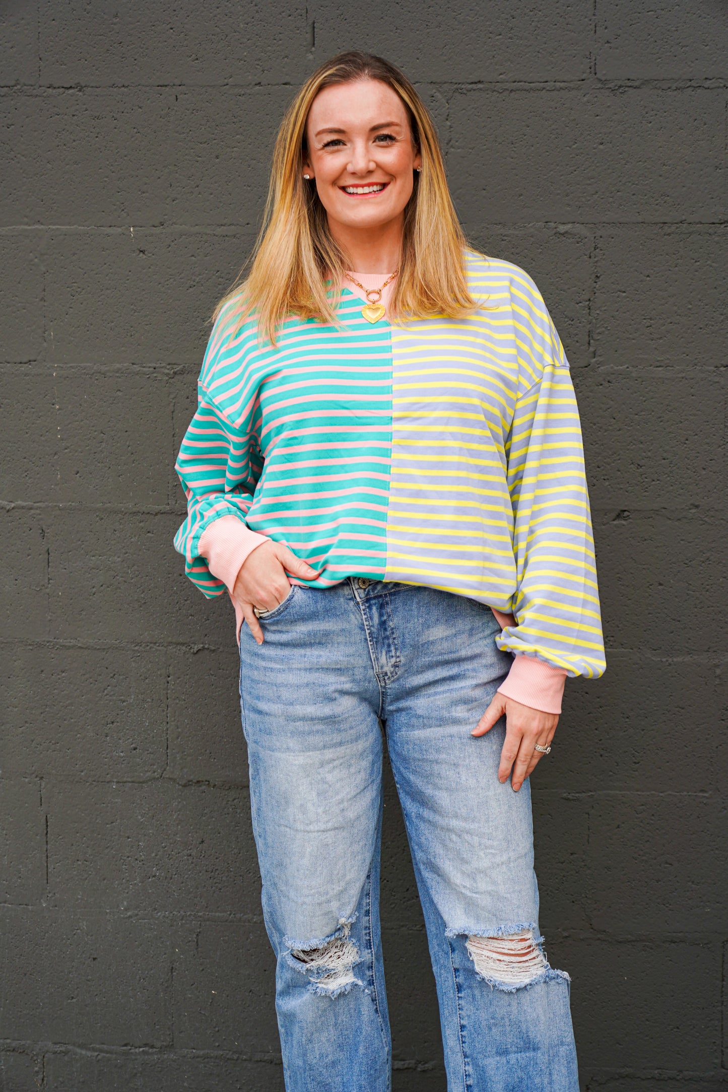 Colorblock Striped Oversized Sweatshirt