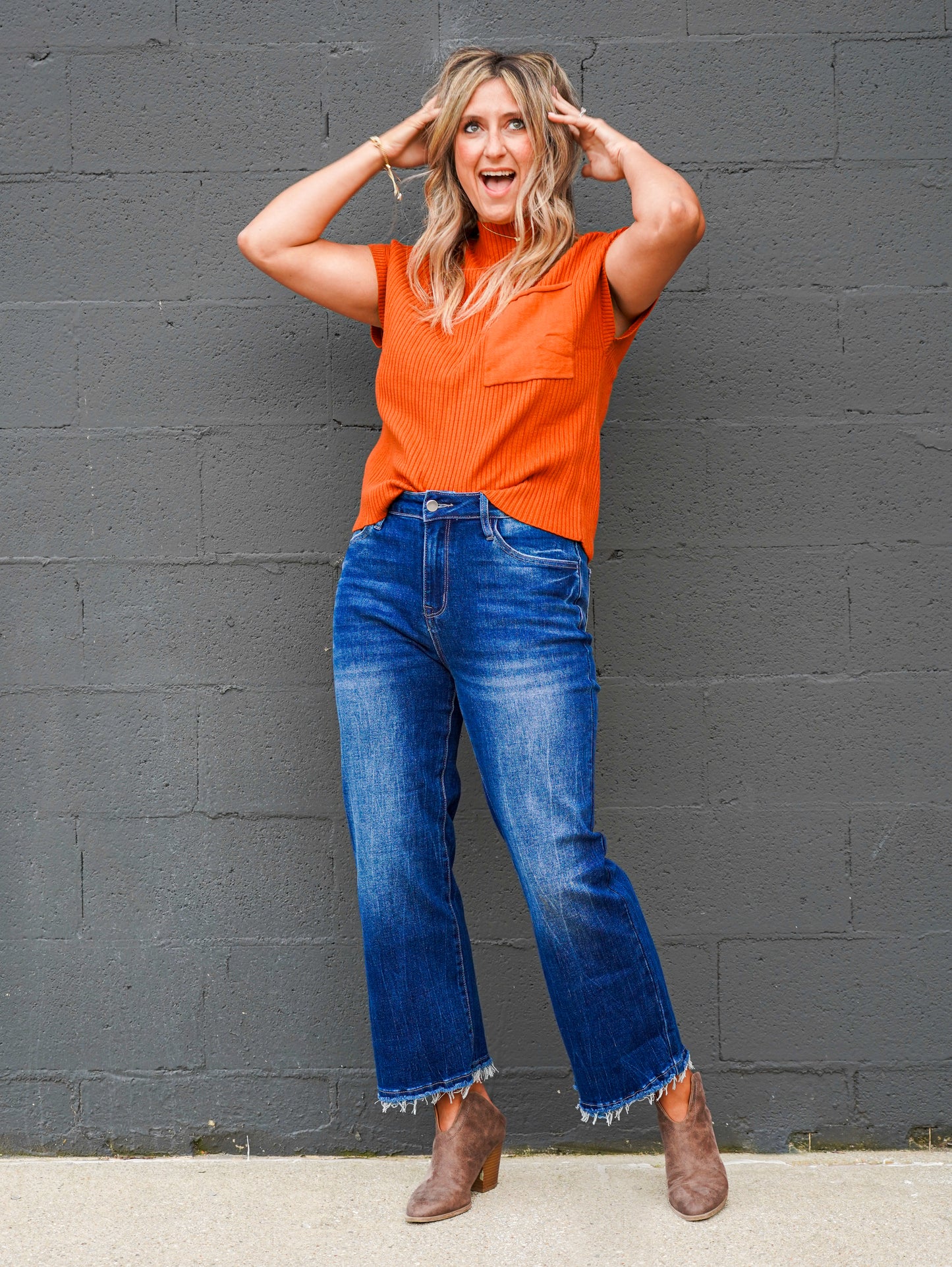 Autumn Ribbed Knit Short Sleeve Sweater