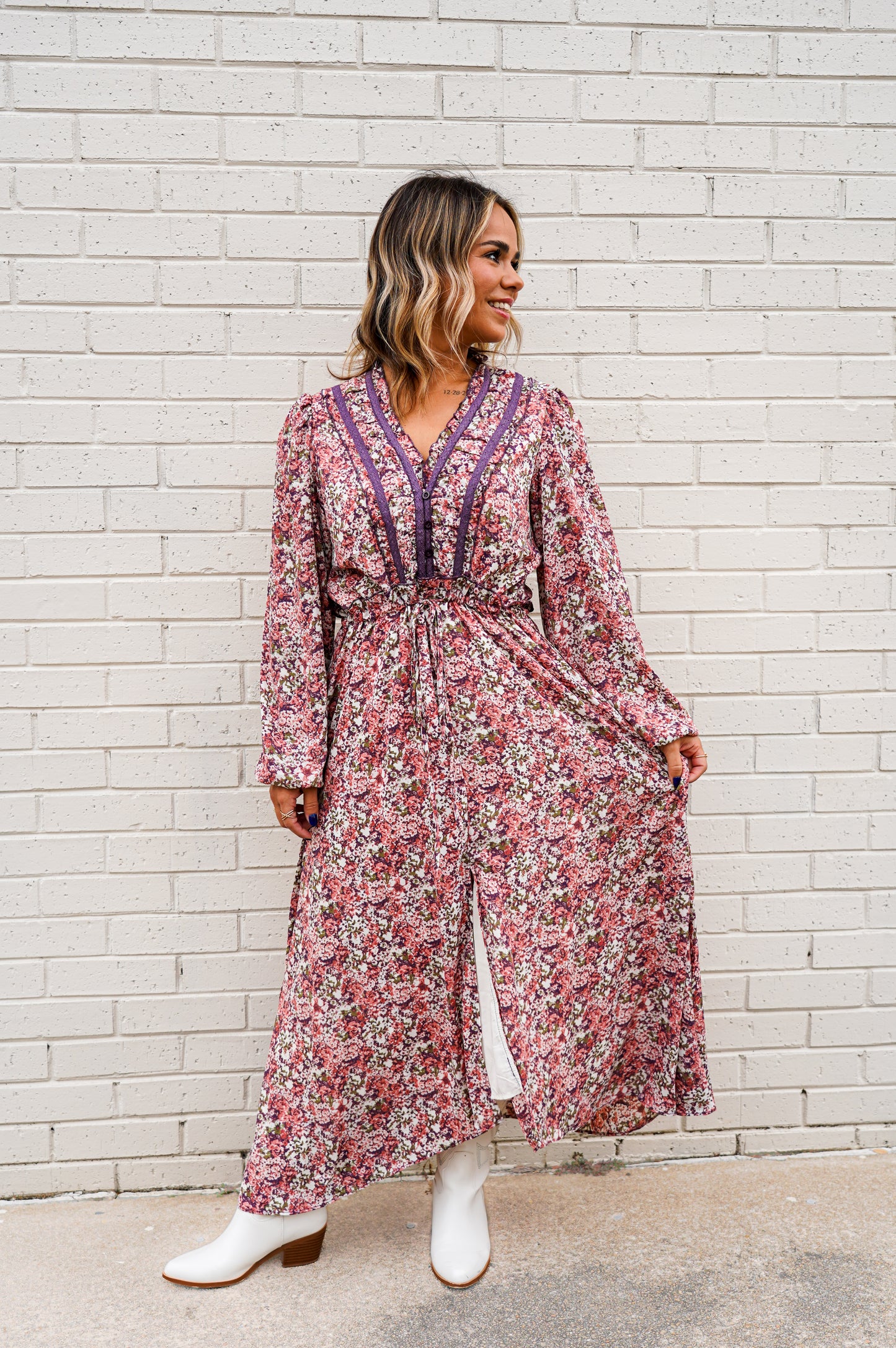 Front Split Floral V-Neck Maxi Dress