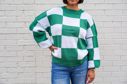Green & White Checkered Sweater