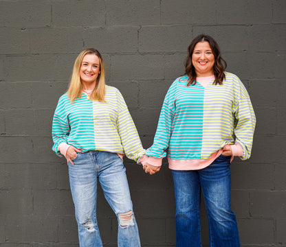 Colorblock Striped Oversized Sweatshirt