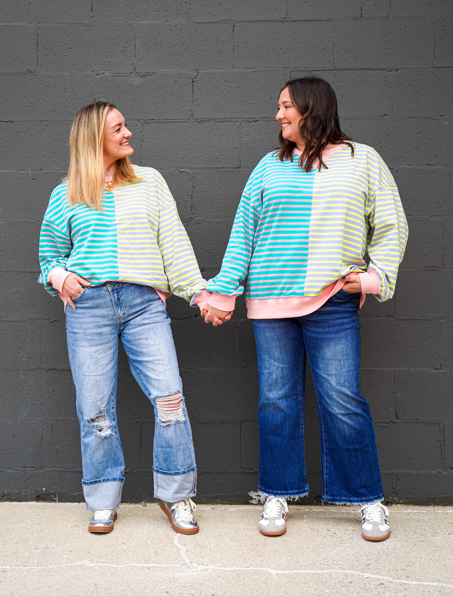 Colorblock Striped Oversized Sweatshirt