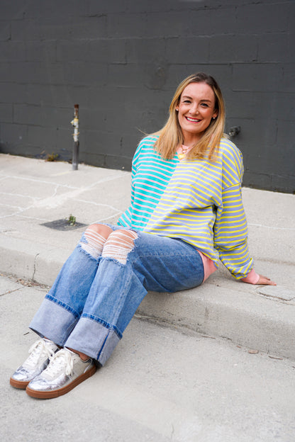 Colorblock Striped Oversized Sweatshirt