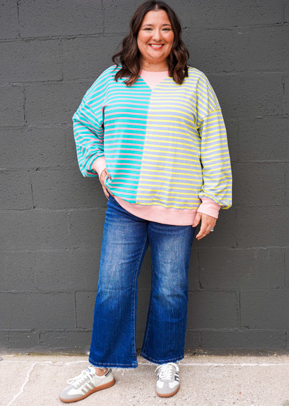 Colorblock Striped Oversized Sweatshirt