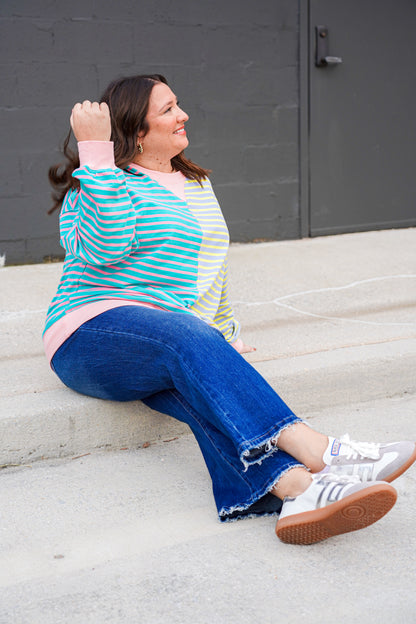 Colorblock Striped Oversized Sweatshirt