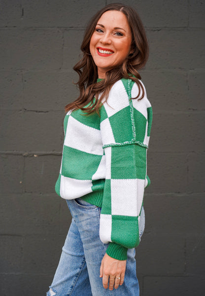 Green & White Checkered Sweater