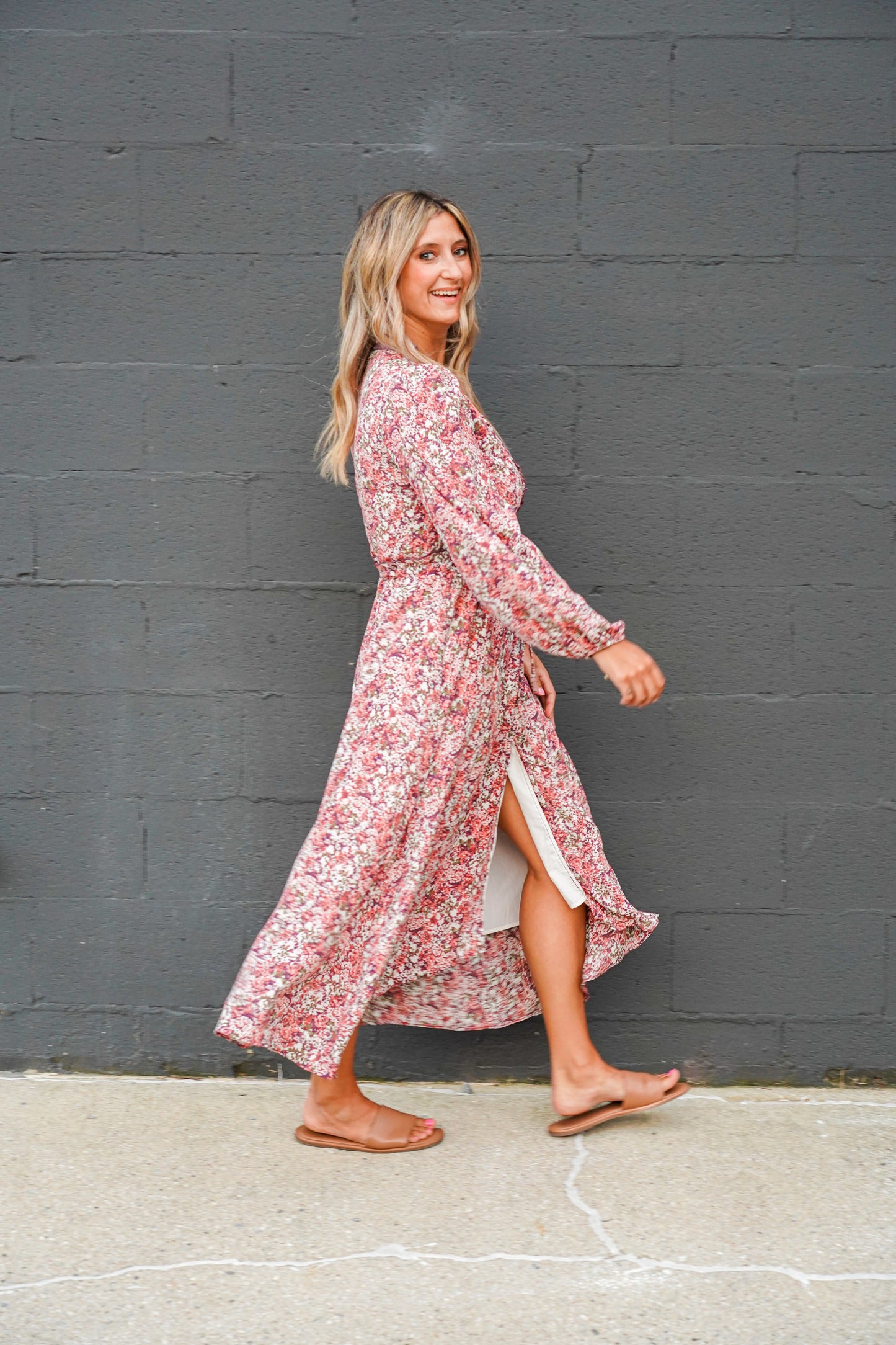 Front Split Floral V-Neck Maxi Dress