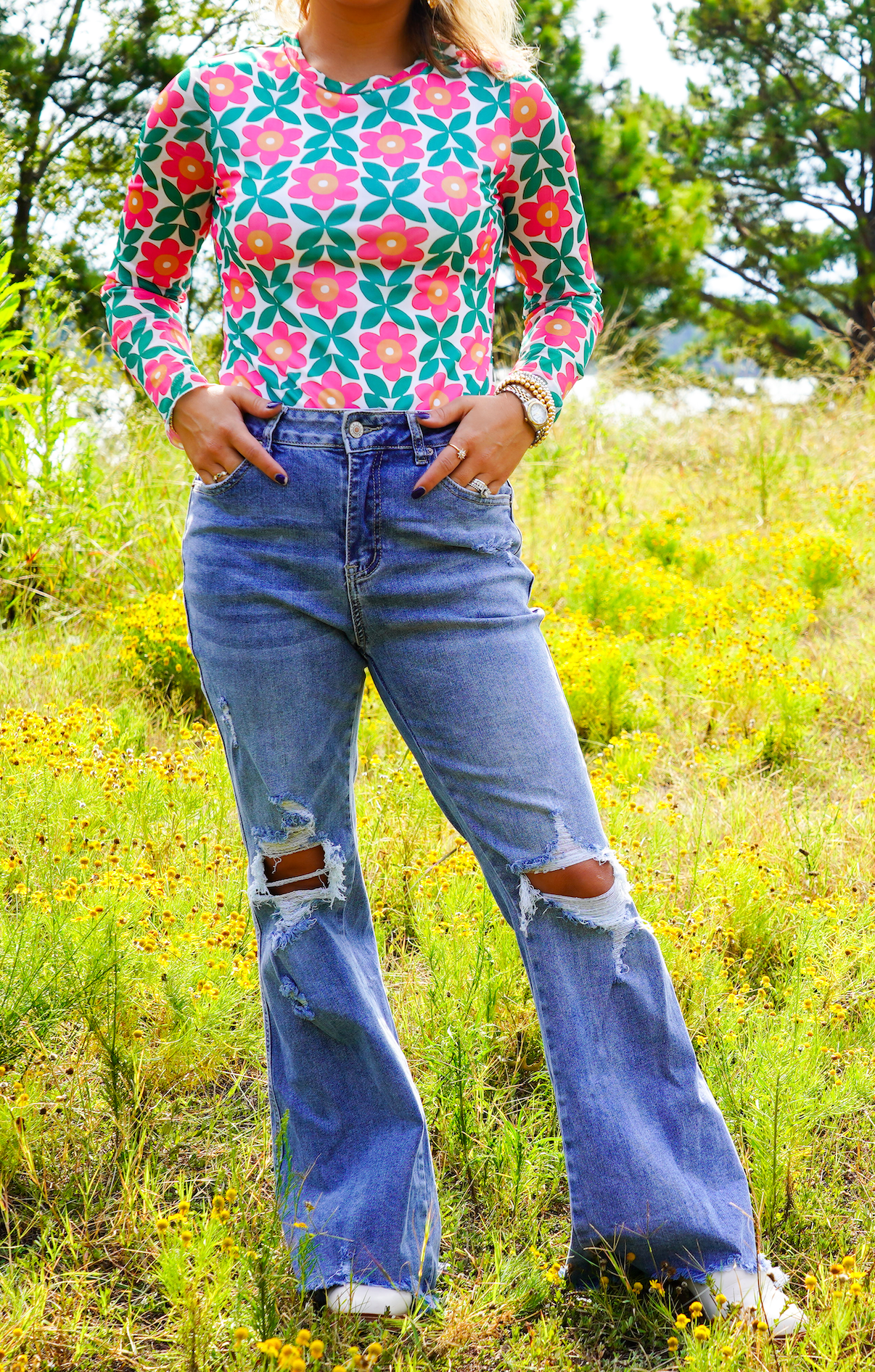 Retro Floral Long Sleeve Top