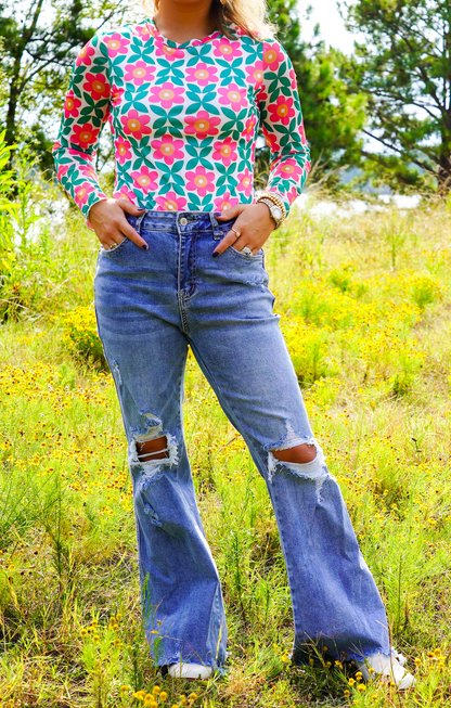 Retro Floral Long Sleeve Top