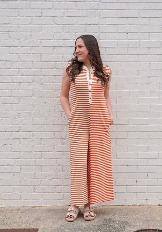 Color Block Striped Sleeveless Jumpsuit