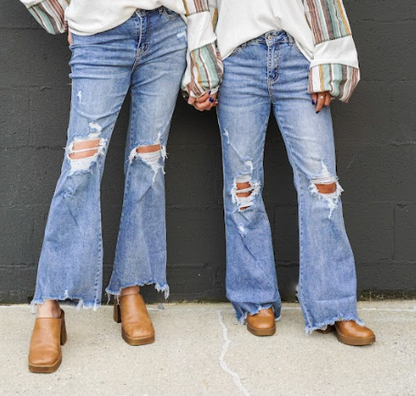 High-Rise Distressed Ripped Flared Jeans